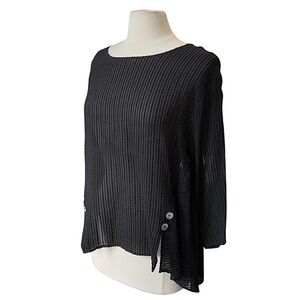 Niche by Nilgun Derhman Black Textured Asymmetrical Sheer Blouse Size Medium